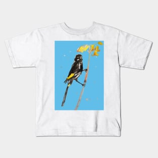 Australian Honeyeater Bird Painting - New Holland on Pale Blue Kids T-Shirt